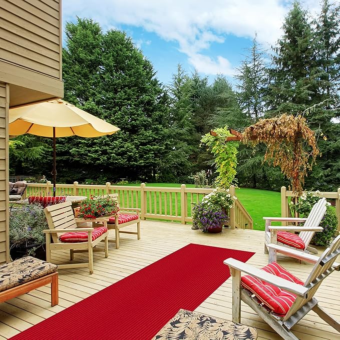 Ottomanson 2'7" x 49' Hallway Runner with Scraper Pile Extra Durable Non-Slip Rug Mat for Indoor & Outdoor Use - Ideal for Kitchen, Entryway, Patio & Garage - High-Traffic Carpet, Red