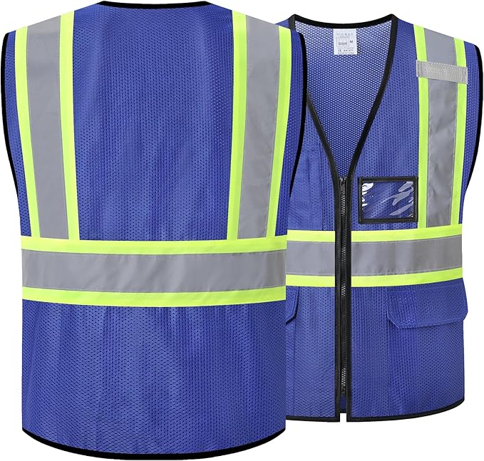 Safety Vest for Men, Reflective Vest with Pockets and Front Zipper High Visibility Vest, Meets ANSI/ISEA Standards(Blue-33,3X-Large)
