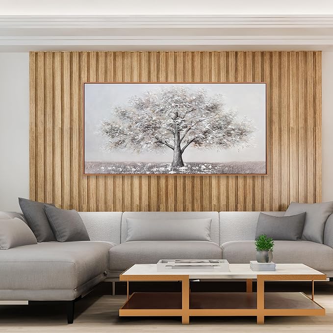 Abstract Wall Art Tree of Life White Background Canvas Wall Decor Framed Artwork Modern Aesthetic Suitable for Living Room Bedroom and Office Home Decor 24x48 In