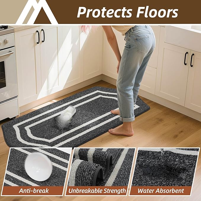 COSY HOMEER Kitchen Rugs and Mats 24"x59" Non Slip Kitchen Mats for Floor Washable Kitchen Runner Rug Stain Resistant Standing Mat for Kitchen,Sink,Polypropylene,Black