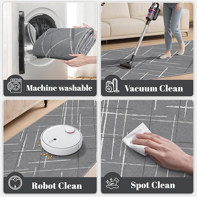 Kitchen Rugs Ultra Non-Slip 2.6x8 Washable Runner Rug Modern Tear and Stain Resistance No Pile Lightweight Runners for Entryway, Hallway, Walkway, Bedside, Entrance, Gray