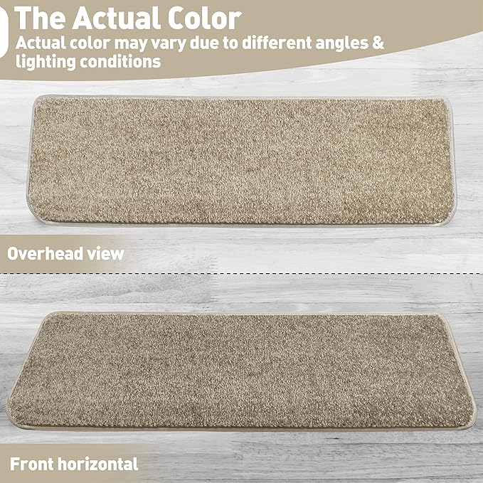 PURE ERA Bullnose Carpet Stair Treads Set Tape Free Non-Slip Indoor Stair Protectors Pet Friendly Rugs Covers Soft Skid Resistant Washable Reusable 9.5" x 30"(7 Pieces,Cream Gray)