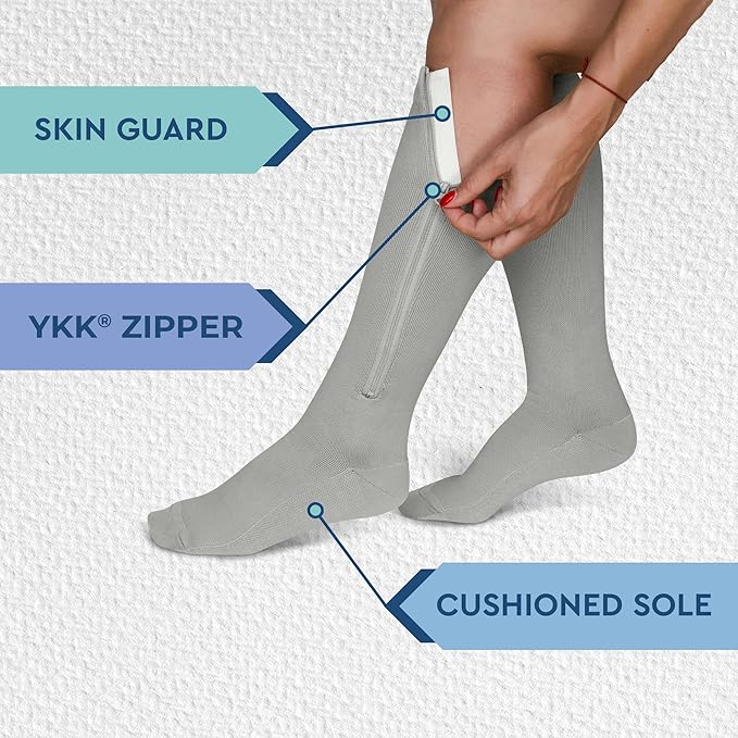 TheraMagic® Zipper Compression Socks for Men & Women, 20-30mmHg Closed Toe Graduated Zippered Compression Stocking