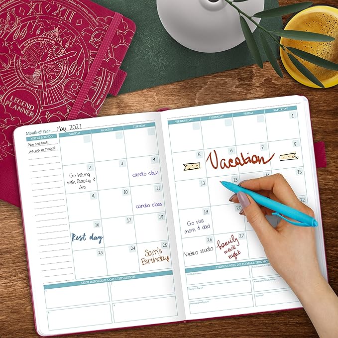 Legend Weekly Colorful Planner 2nd Edition – Undated Life & Work Agenda Journal for Time Management, Goal Setting, Productivity, Tasks & To Do Lists – A5 size, 5.8 ″ x 8.3″, Hardcover – Hot Pink