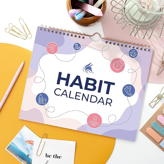 Clever Fox Habit Calendar Circle – 24-Month Inspirational Daily Habit Tracker with Colorful Pages – Routine & Goal Planner Journal (White & Lavender)