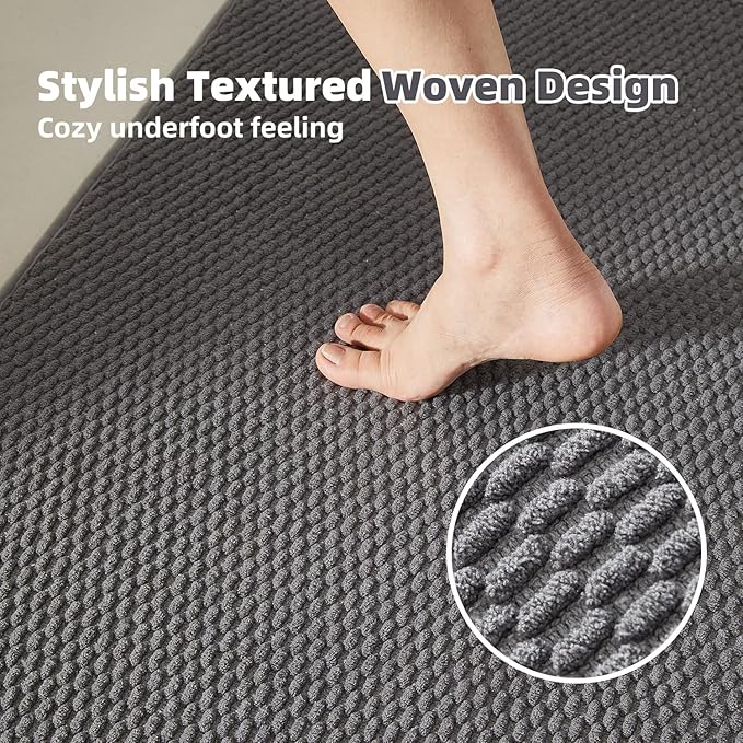 Large Bathroom Rugs Non Slip Washable Bath Rugs Super Absorbent Bathroom Rug Thin Quick Dry Low Pile Bath Mats, Dark Grey 36"x60"