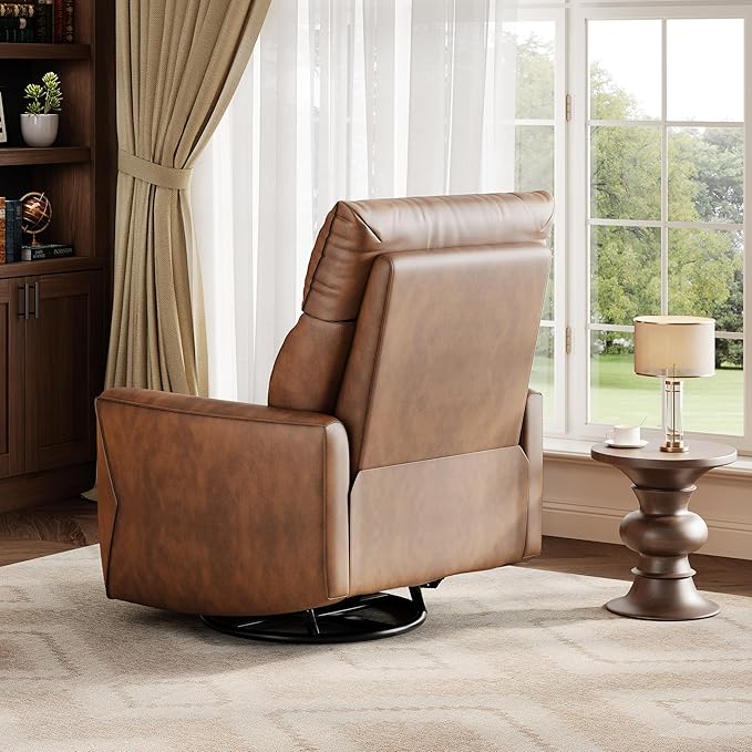 Power Recliner Chair, 270° Swivel Glider with USB Charging Port, Large PU Leather Seat, Wide 22.4", Ergonomic High Back for Living Room, Nursery (Power Walnut)