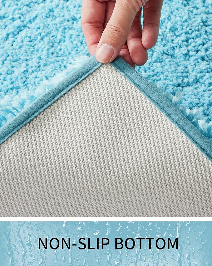 Bathroom Rugs 48x24, Ultra Thick Shaggy Soft Microfiber Absorbent Bath Rug, High Density Foam Latex Non Slip Backing, Machine Washable Bath Mats for Bathroom Floor & Sink, Teal