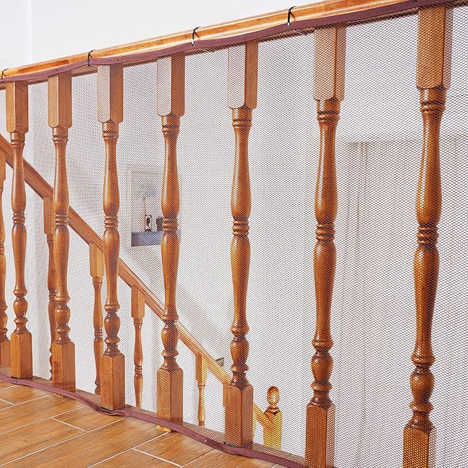 Banister Guard Safety Net for Baby, 10ft x 3ft Stair Railing Mesh Barrier for Kids, Cats, Dogs, Child Safety Rail Guard - Dark Brown