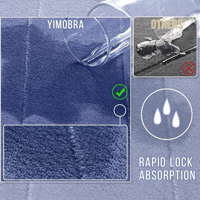 Yimobra 3 Pieces Memory Foam Bath Mat Set with U-Shaped Toilet Rug - Non Slip Super Soft Absorbent Quick Dry Bathroom Rugs for Bathtub, Vanity & Toilet Base, Navy Blue