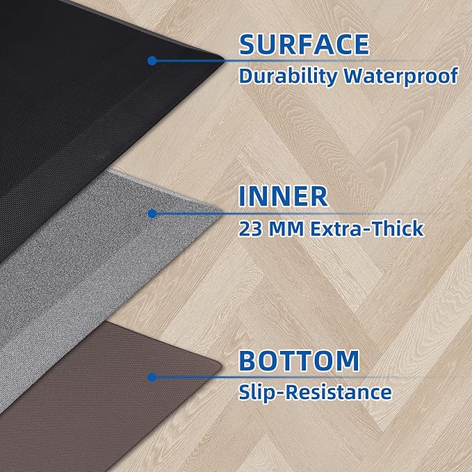 2 PCS Anti Fatigue Kitchen Mats for Floor, Grey 9/10 Extra Thick Cushioned Standing Desk Mat, Comfort Memory Foam Ergonomic Rugs and Mats Non-Slip Waterproof for Office, Kitchen, 20"x32"+20"x32"