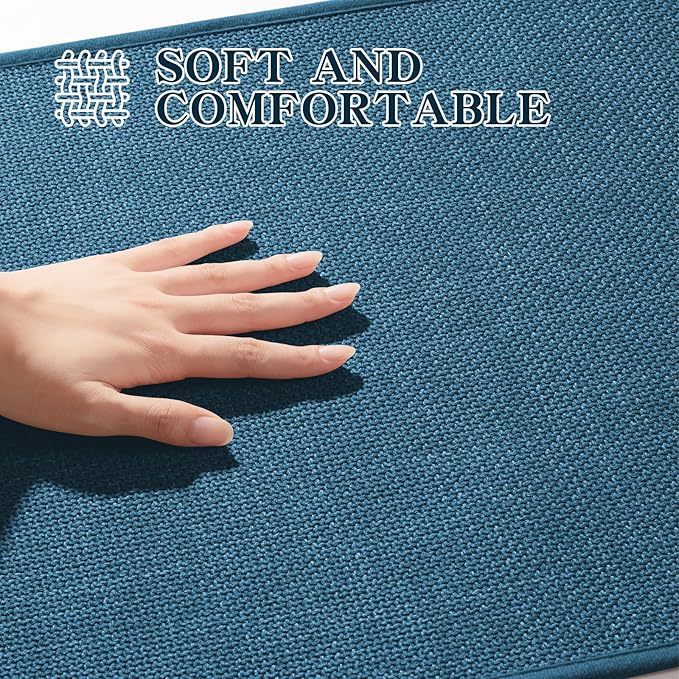chakme Bathroom Rugs Mat 36x24, Ultra Thin Non Slip Bath Mat Large Quick Dry Absorbent Bath Mat for Bathroom, (Dark Blue, 36"x24")