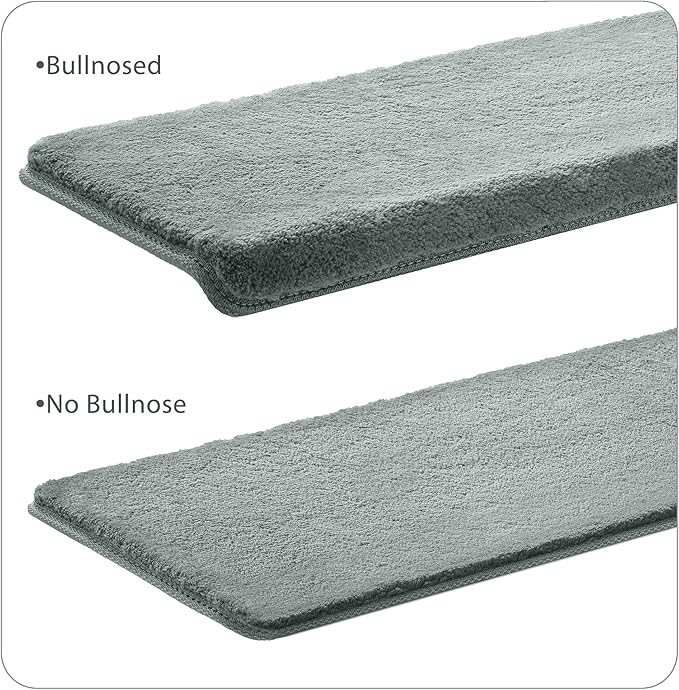 PURE ERA Carpet Stair Treads Ultra Plush 8 x30 inch Soft Indoor Stair Protectors Pet-Friendly Non-Slip Skid Resistant Tape Free Washable Reusable (2 Pieces, Greenish Gray)