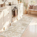 Kitchen Rugs Ultra Non-Slip 2.6x8 Washable Runner Rug Abstract Tear and Stain Resistance No Pile Lightweight Runners for Entryway, Hallway, Walkway, Bedside, Entrance, Beige/Yellow