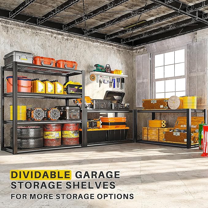 REIBII 40" W Storage Shelves 2200LBS Garage Shelving Heavy Duty Metal Shelving Adjustable Metal Shelves Industrial 4 Tier Shelf for Warehouse Basement Pantry Kitchen 40" W x 19.7" D x 59.9" H Black