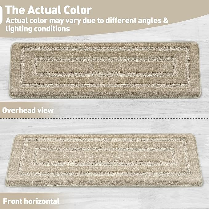 PURE ERA Bullnose Carpet Stair Treads Set Tape Free Non-Slip Indoor Stair Protectors Pet Friendly Rugs 9.5" x 30"(2 Pieces,Cream Gray Rectangular)
