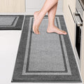 Kitchen Rugs Set (24" x 36"+24" x 60"), Non-Slip Machine Washable Kitchen Runner Rugs Floor Mats, Absorbent Comfort Standing Mat for Kitchen, Sink and Hallway, Rolled Packaging, Light Grey & Dark Grey