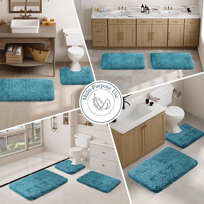Walensee Large Bathroom Rug (24 x 60, Teal) Extra Soft and Absorbent Shaggy Bath Mat Machine Washable Microfiber Non Slip Luxury Floor Mat
