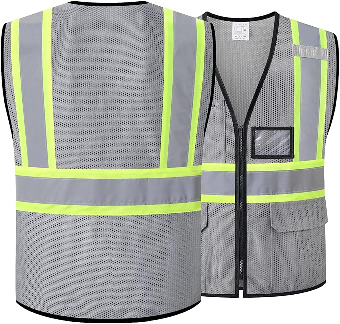 Reflective Safety Vest for Men Women Hi Vis Vest with Pockets High Visibility Vest Mesh Construction Vests Meets ANSI/ISEA Standards (Grey-33, XX-Large)