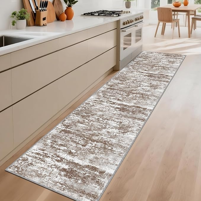 Runners for Hallways Ultra Non-Slip 2x10 Long Runner Rugs Washable Abstract Tear and Stain Resistance No Pile Lightweight Modern Rug Runners for Entryway, Kitchen, Walkway, Entrance, Brown