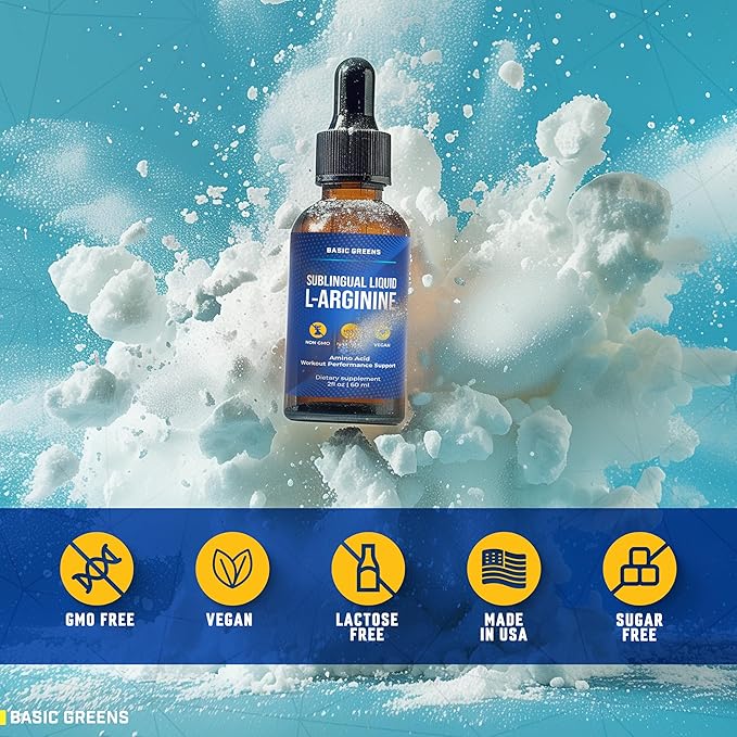 L-Arginine Liquid Nitric Oxide Supplement for Men and Women – Non-GMO Vegan for Circulation, Endurance, Energy, Stamina, Performance and Workout – 2 fl oz