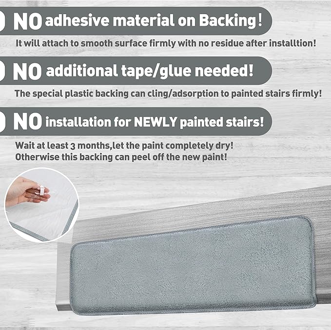 PURE ERA Carpet Stair Treads Ultra Plush 9.5" X 30"Soft Bullnose Indoor Stair Protectors Pet-Friendly Non-Slip Skid Resistant Tape Free Washable Reusable(7 Pieces,Greenish Gray)