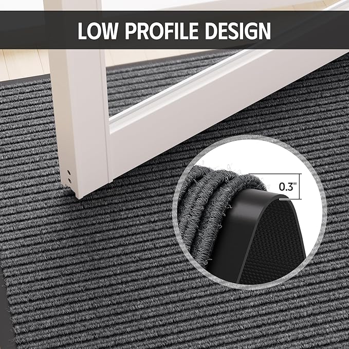 Front Door Mat, 3' x 10' Commercial Door Mat Outside Entrance, Heavy Duty Welcome Mats, Absorbent & Dirt Resistant, Non-Slip Extra Large Doormats, Door Rugs for Entryway Indoor Outdoor, Grey