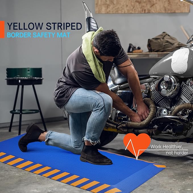 FEATOL Anti Fatigue Mat Industrial, Ergonomic Standing Floor Mat for Work for Stand -Safety Support for Leg & Back Pain(Blue with Yellow Border, 24" x 70", 1PC)