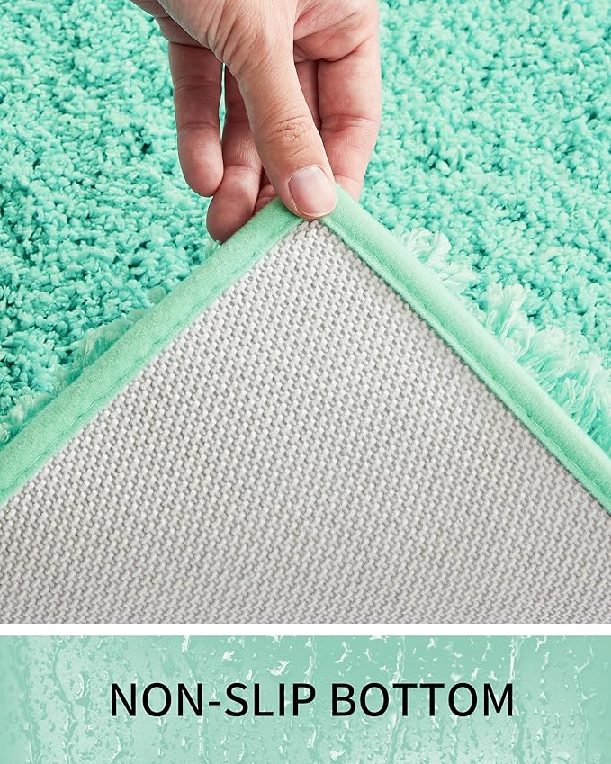 Bathroom Rugs 59x24, Ultra Thick Shaggy Soft Microfiber Absorbent Bath Rug, High Density Foam Latex Non Slip Backing, Machine Washable Bath Mats for Bathroom Floor & Sink, Spa Blue