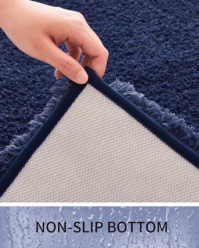 Toilet Rugs U-Shaped Mat 24x22, Contour Bathroom Mat - Ultra Soft & Absorbent Microfiber, Quick-Dry, Machine Washable with High Density Foam Latex Non Slip Backing, Navy Blue