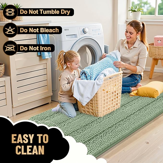 OLANLY Thick Bathroom Rugs 30x20, Extra Soft Absorbent Chenille Striped Bath Rugs, Rubber Backing, Machine Wash Dry, Bath Mats for Bathroom Floor, Tub and Shower, Home Decor Accessories, Sage Green