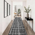 Non Slip Hallway Runner Rug 2x10, Gray Modern Distressed Stripe, Washable Long Rug, Woven Thin Low Pile Carpet Runners for Hallway 10ft Entryway, Kitchen, Walkway- Gray