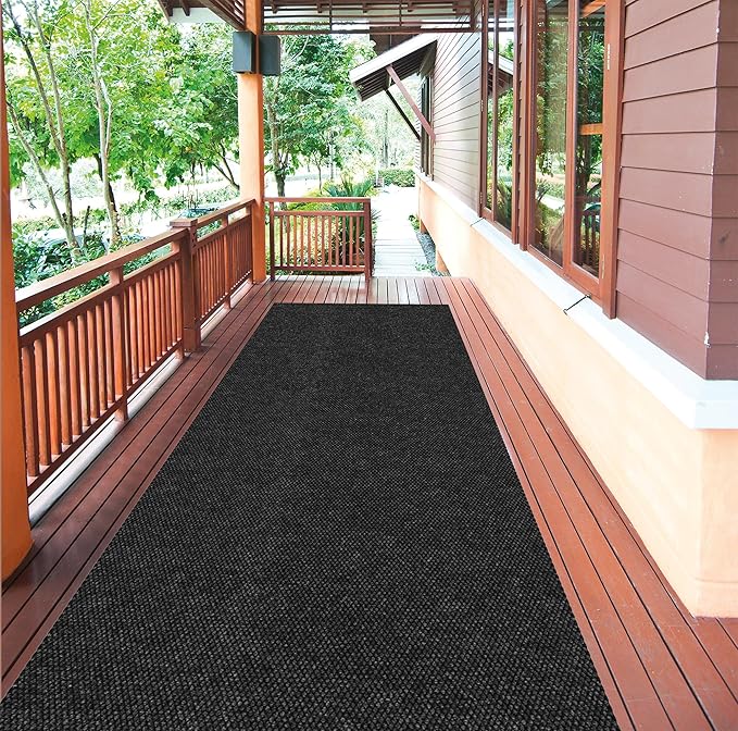 Ottomanson Commercial Scrape Rib Entry Mat – Heavy Duty Ribbed Floor Mat for High Traffic – Non Slip Rubber Back, Waterproof – Indoor Outdoor Use for Offices, Schools, Lobbies, 2' x 27', Black