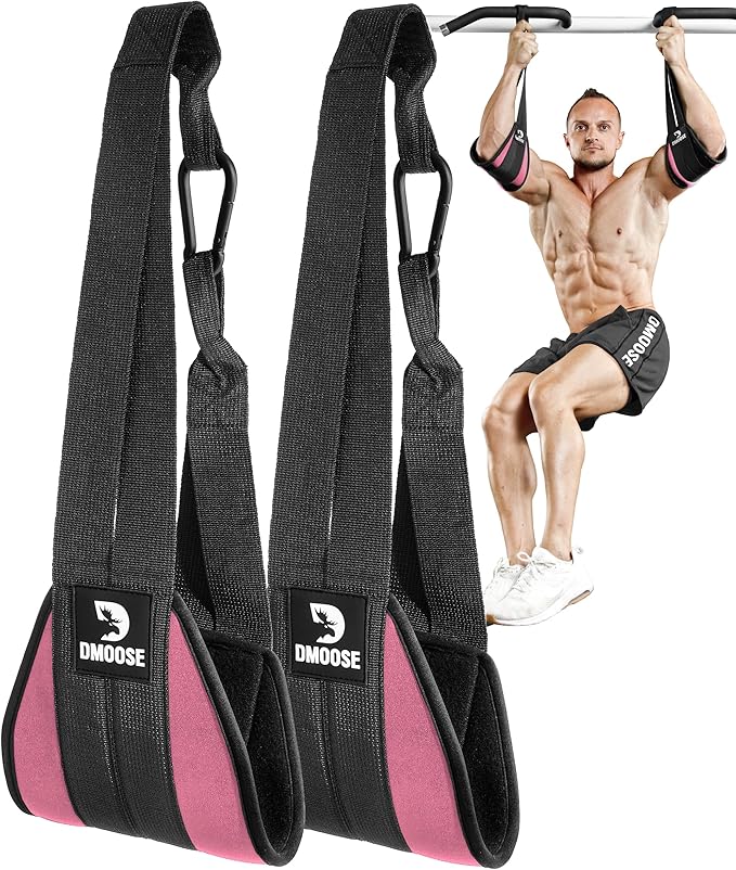 DMoose Fitness Hanging Ab Straps for Pull Up Bar & Core Strength Training - Thick Padded Arm Strap for Ab Swing with 2 Rust-Resistant Carabiners - Pull Up Straps for Ab Workouts at Home and Gym