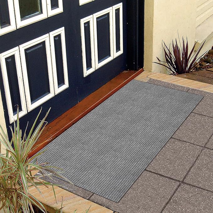 Ottomanson Mud Mat 2' x 4' Entryway Rug - Non-Slip Scraper Doormat for Muddy Paws, Dirt Trapping Indoor/Outdoor Mat for High-Traffic Areas, Kitchen, Garage, Patio, Gray