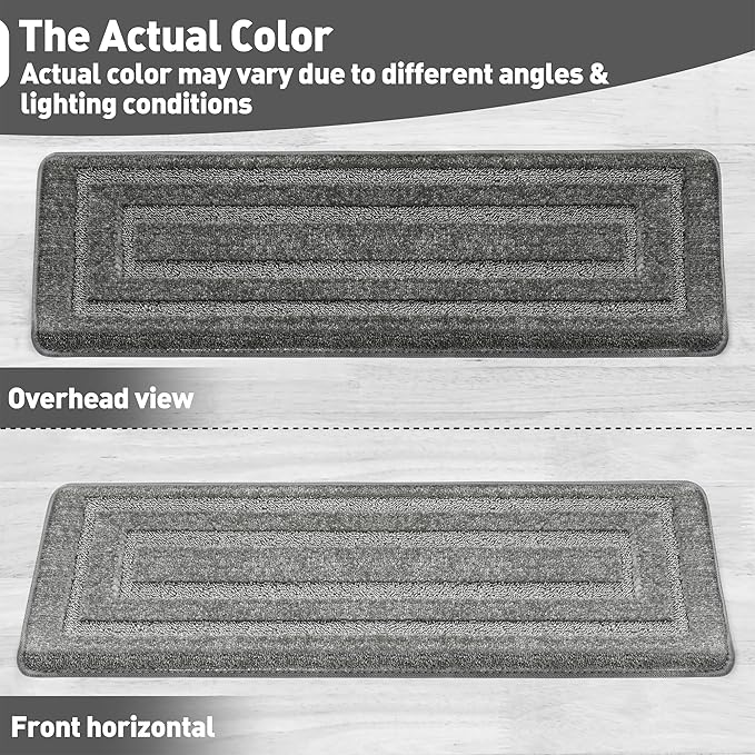 PURE ERA Bullnose Carpet Stair Treads Set Tape Free Non-Slip Indoor Stair Protectors Pet Friendly Rugs 9.5" x 30"(14 Pieces,Grey Rectangular)