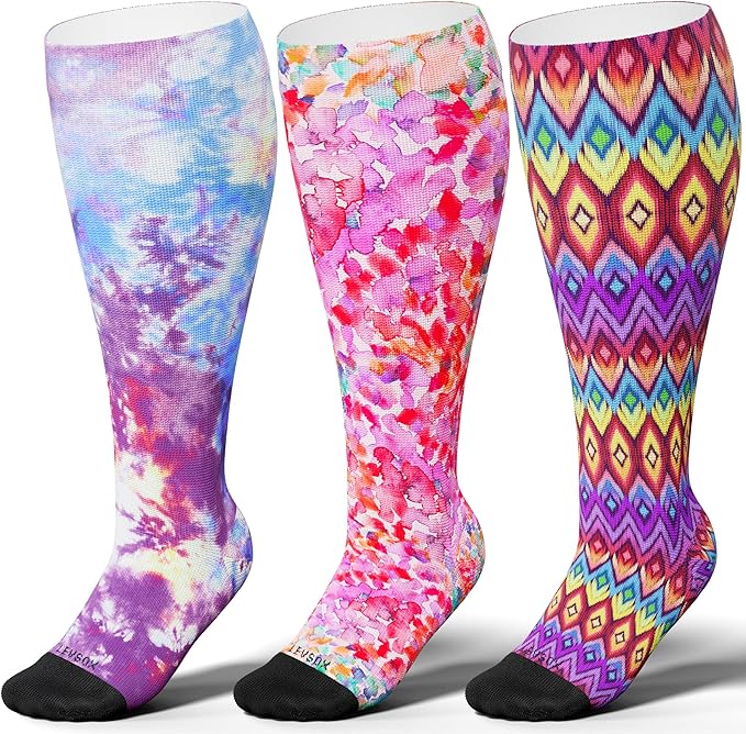 LEVSOX Plus Size Compression Socks for Women Men Wide Calf Extra Large 15-20 mmHg Knee High Sock for Nurses Pregnant Travel