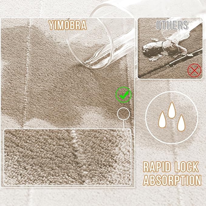 Yimobra Memory Foam Bath Mat Set 3 Pieces- Super Soft Absorbent Quick Dry Bathroom Rug Sets, Machine Washable Non Slip Floor Carpet for Tub Shower, Vanity & Toilet Base, Beige