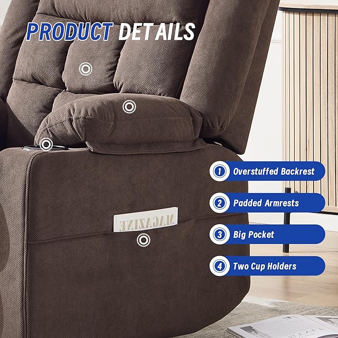 Swivel Recliner Chair for Adults with Massage and Heat,Manual Glider Rocking Recliner Chair with Cup Holds and Pockets,Reclining Rocker Chairs for Living Room R8811(Cocoa)