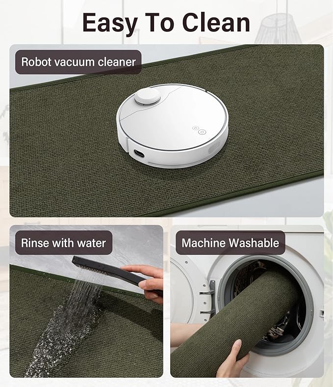 YIHOUSE Bathroom Rugs Mats Sets 5 Pieces, Ultra Thin Bath Mat Absorbent Non Slip Bath Rugs for Bathroom Washable, Shower, Sink, Laundry (Dark Green, 5 Pieces)