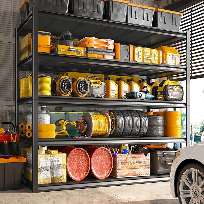 REIBII Garage Shelving 48.2" W Storage Shelves 3000LBS Heavy Duty Shelving Adjustable Metal Shelf Industrial 5 Tier Pantry Shelves for Basement Warehouse Supermarket 72.2"H x 24.2"D x 48.2"W, 2 Pack
