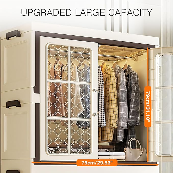 SunSettler Stackable Storage Cabinet with Lid and Wheels, Plastic Collapsible Cabinet, Foldable Storage Bin for Home and Office