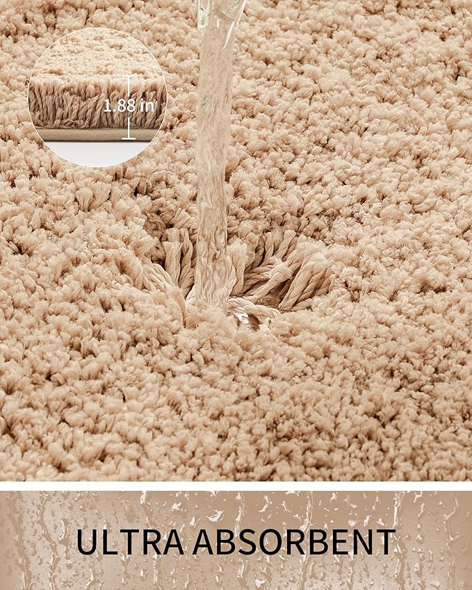 Bathroom Rugs 32x20, Ultra Thick Shaggy Soft Microfiber Absorbent Bath Rug, High Density Foam Latex Non Slip Backing, Machine Washable Bath Mats for Bathroom Floor & Sink, Beige