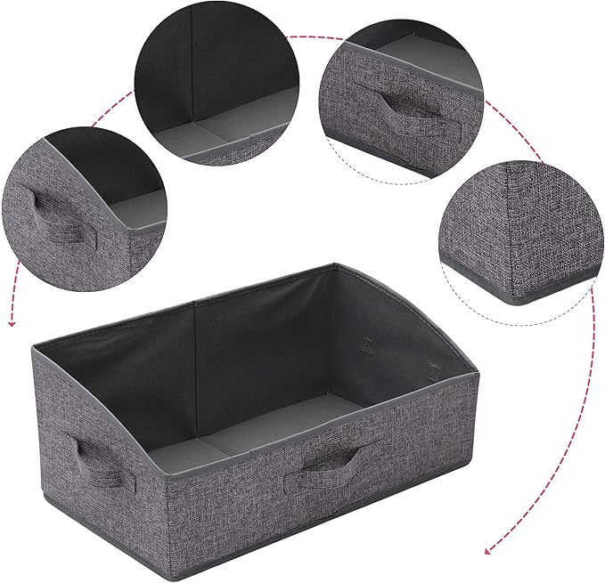 6 Pack Trapezoid Large Foldable Closet Storage Bins with Handle, Fabric Storage Organizer Cube Colth Containers Linen Box Shelf Baskets for Clothes Clothing Shelves Wardrobe