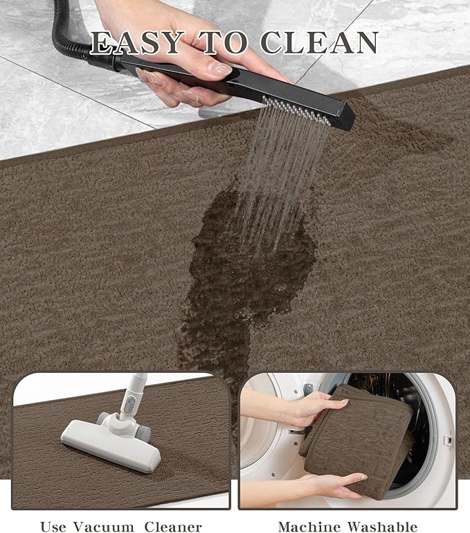 Chakme 5 Piece Bathroom Rug Sets, Ultra Thin Bath Mat, Absorbent, Non Slip, Machine Washable, Coffee, 17" x 24"