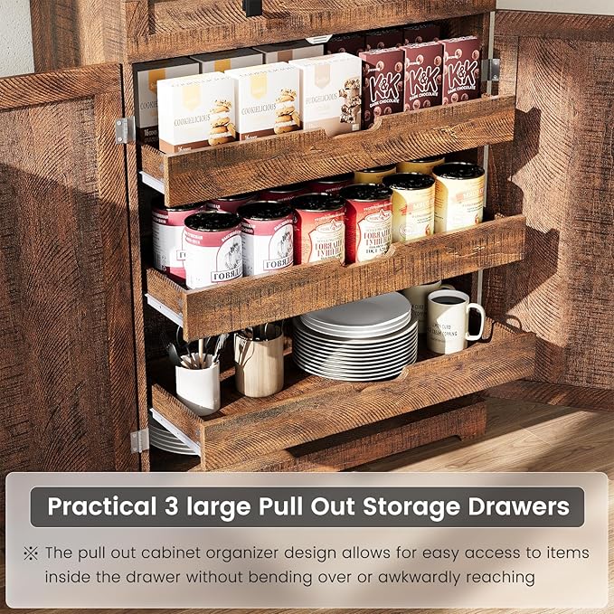 ELYKEN 72" Tall Kitchen Pantry Cabinet, Rustic Brown Farmhouse Pantry with Large Food Storage for Kitchen Dining Room Living Room