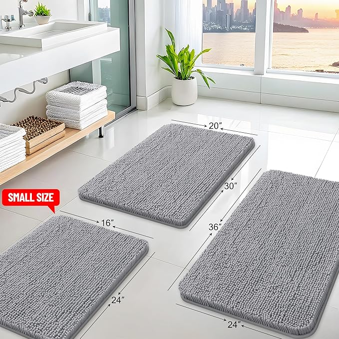 Arotive Bathroom Toilet Rugs U Shaped 20x20, Extra Soft Absorbent Shaggy Chenille Contour Bath Rugs for Toilet, Machine Washable Non-Slip Contoured Bath Mats, Grey