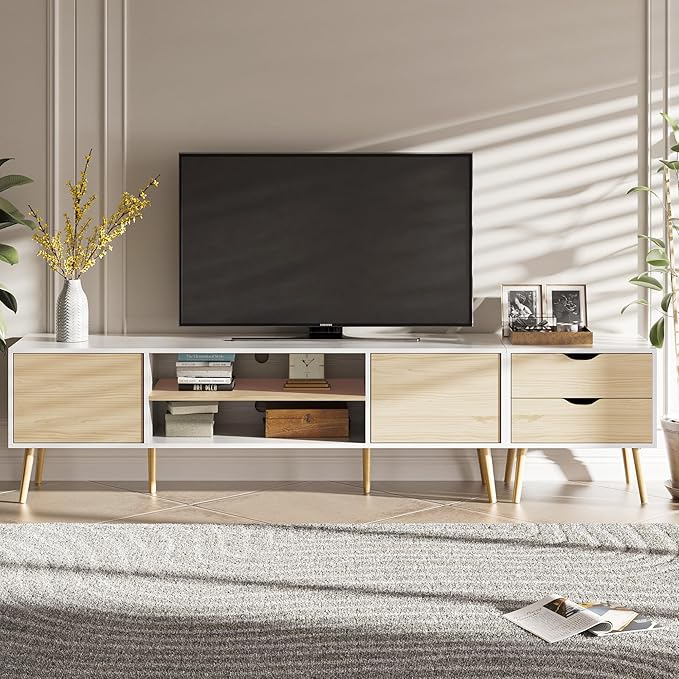 TV Stand for TVs up to 90 Inch, Entertainment Center for 80 90 95 inch TV Console Table with 2 Storage Cabinets & 2 Drawers for Living Room Bedroom