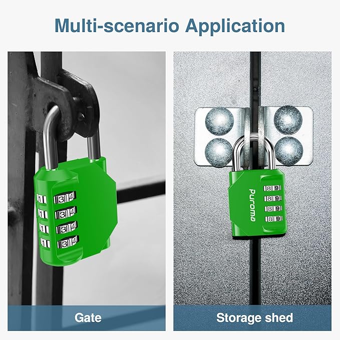 Puroma 1 Pack Combination Lock for Locker 4 Digit Outdoor Waterproof Padlock for School, Gym, Sports, Fence, Toolbox, Gate, Case, Outdoor, Hasp Storage, Cabinets (Green)