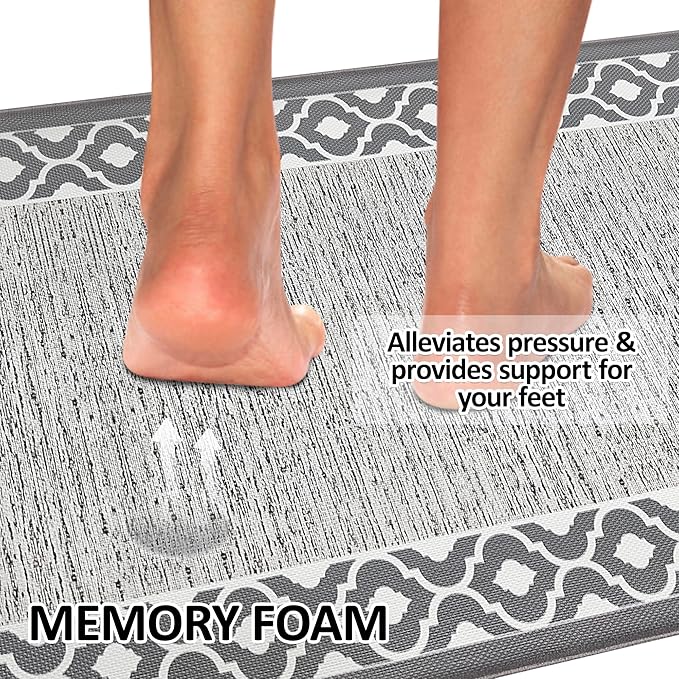 Anti Fatigue Kitchen Rug Kitchen Floor Mats Cushioned Anti Fatigue Memory Foam Kitchen Rugs Padded Kitchen Floor Mat Non Slip Washable Kitchen Mats for Floor Laundry Office Sink 17.3"x47.2" Grey